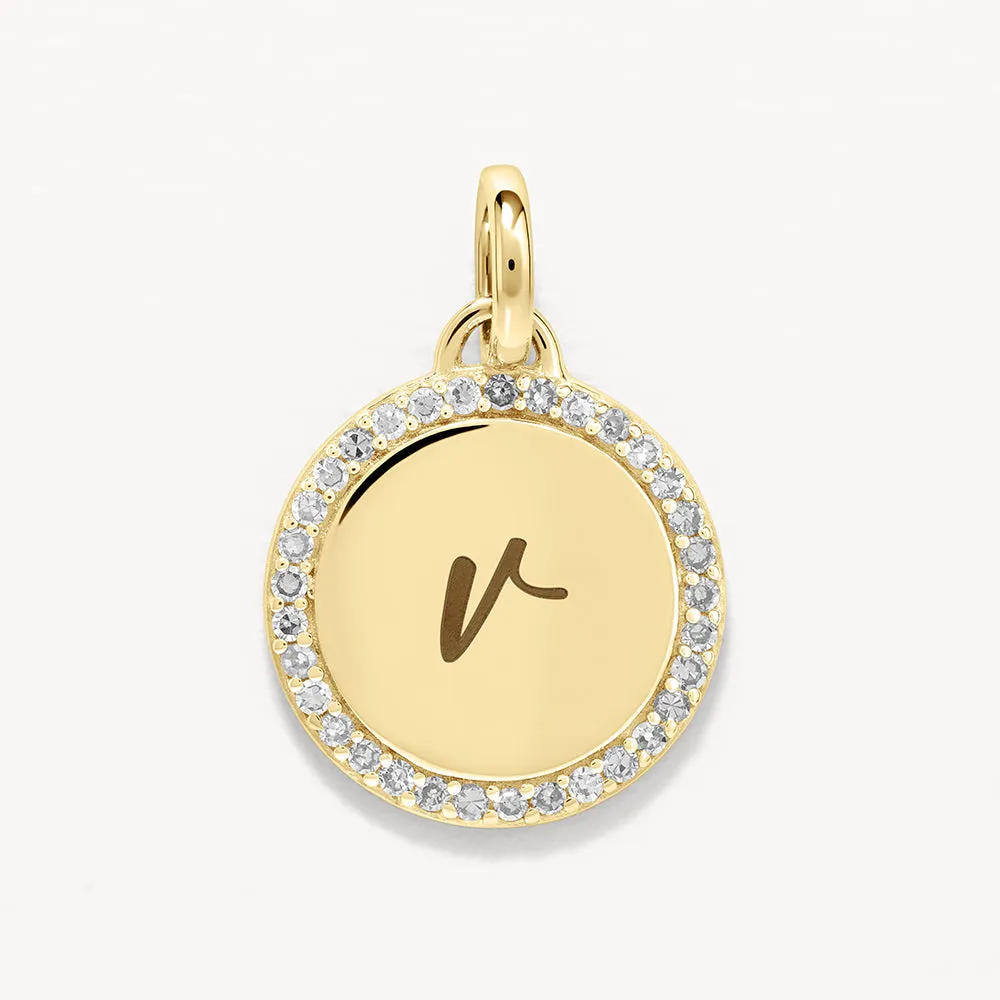 Diamond Engravable Disc Necklace in 10k Gold