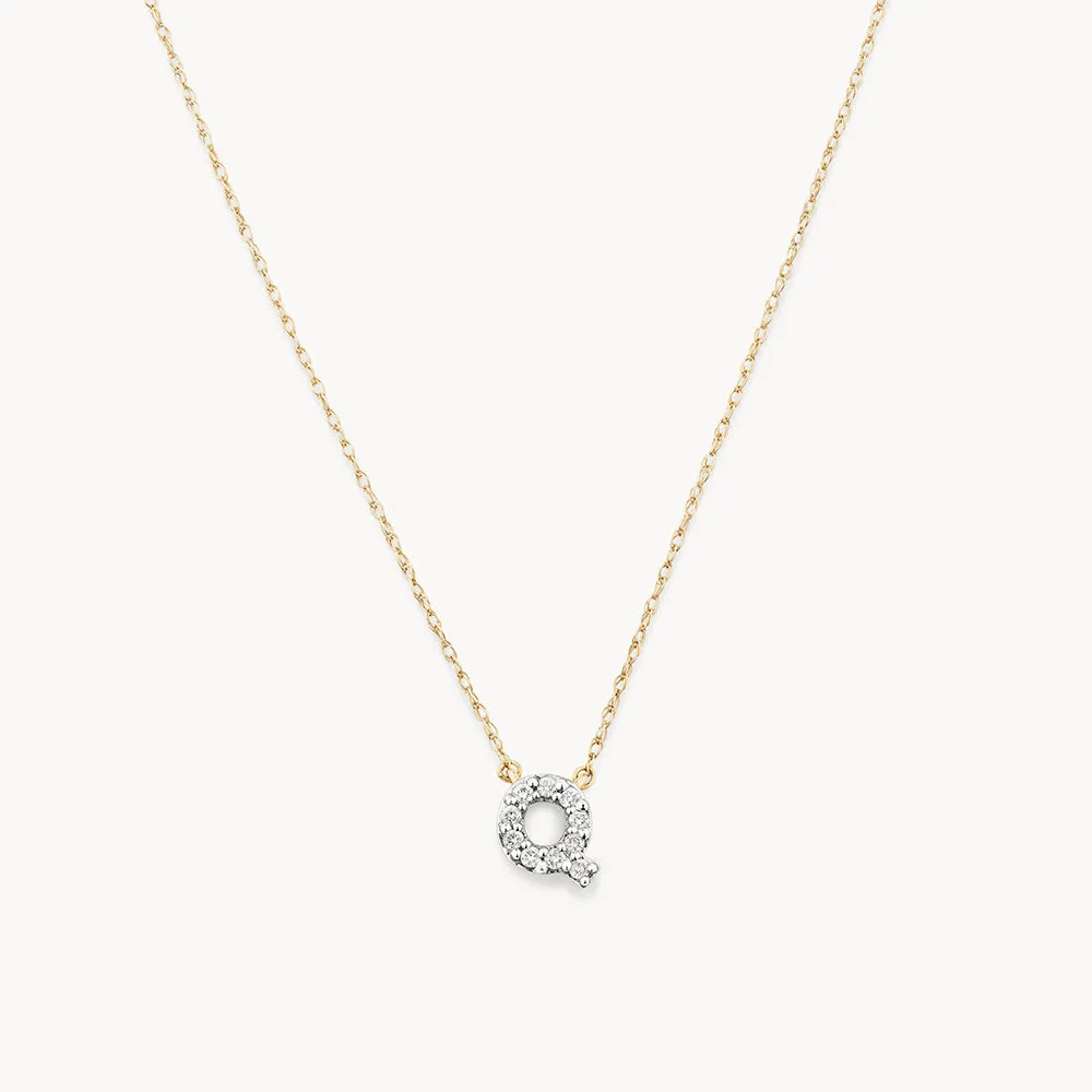 Diamond Letter Q Necklace in 10k Gold