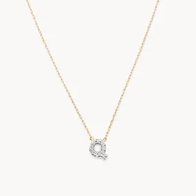 Diamond Letter Q Necklace in 10k Gold