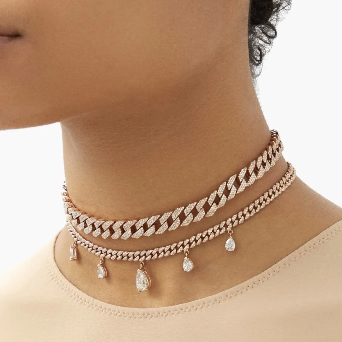 DIAMOND PEAR DROP MINI LINK CHOKER