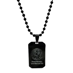 Dog Tag Black Steel St Christopher Necklace