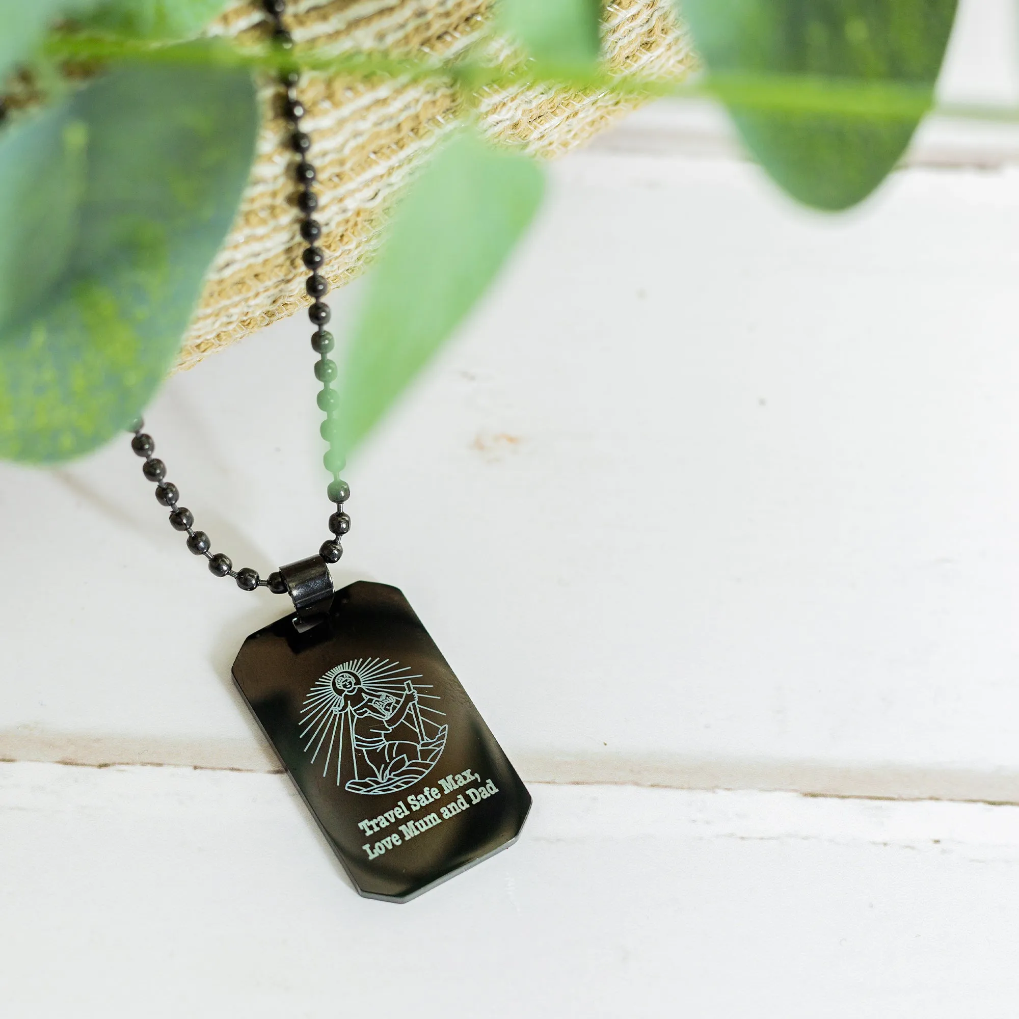 Dog Tag Black Steel St Christopher Necklace