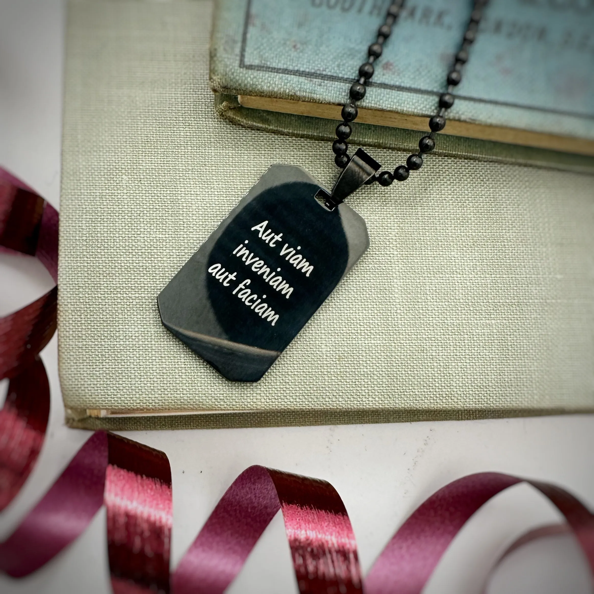 Dog Tag Black Steel St Christopher Necklace