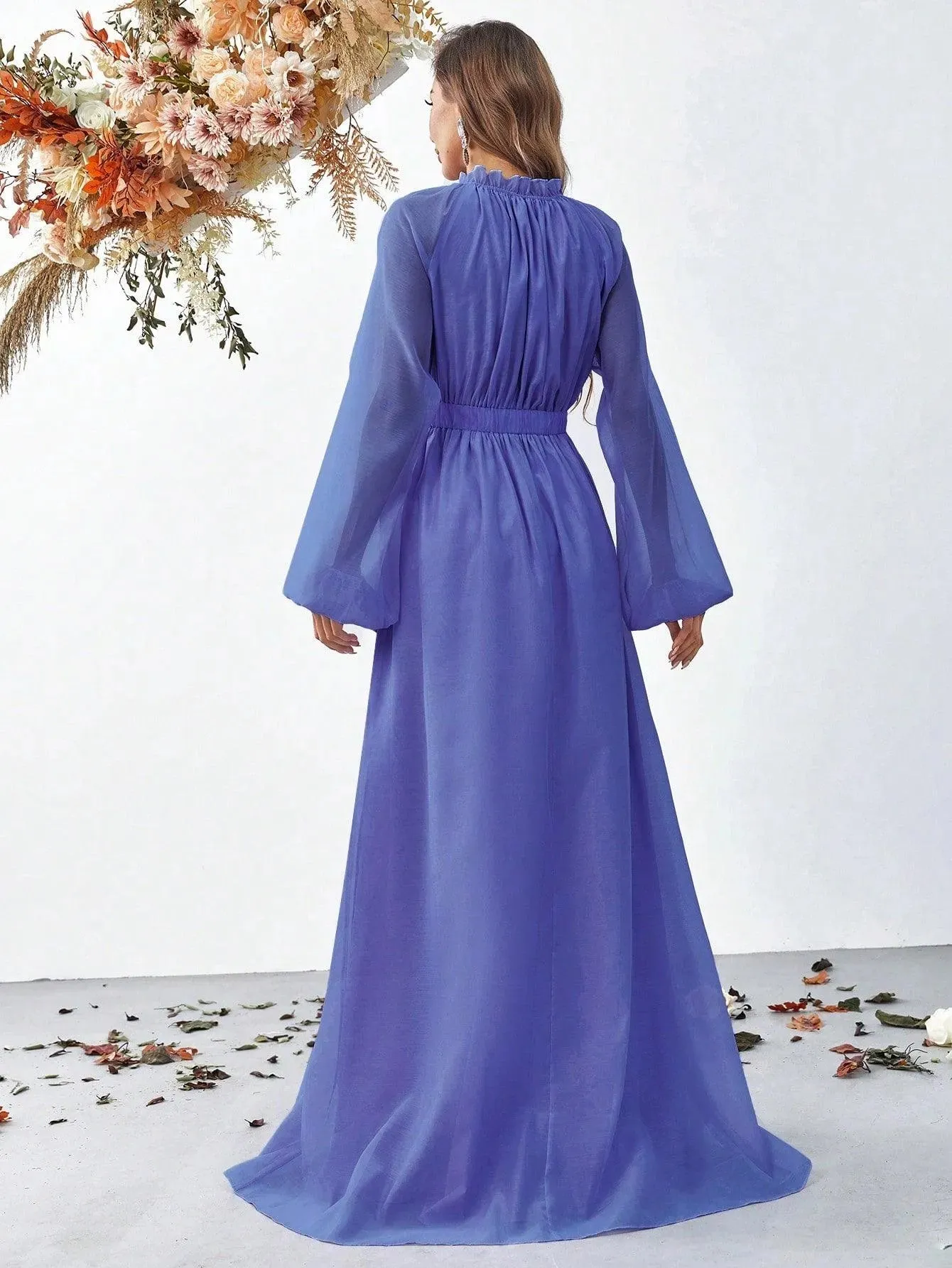 Elegant Mock Neck Long Sleeve Maxi A line Dresses