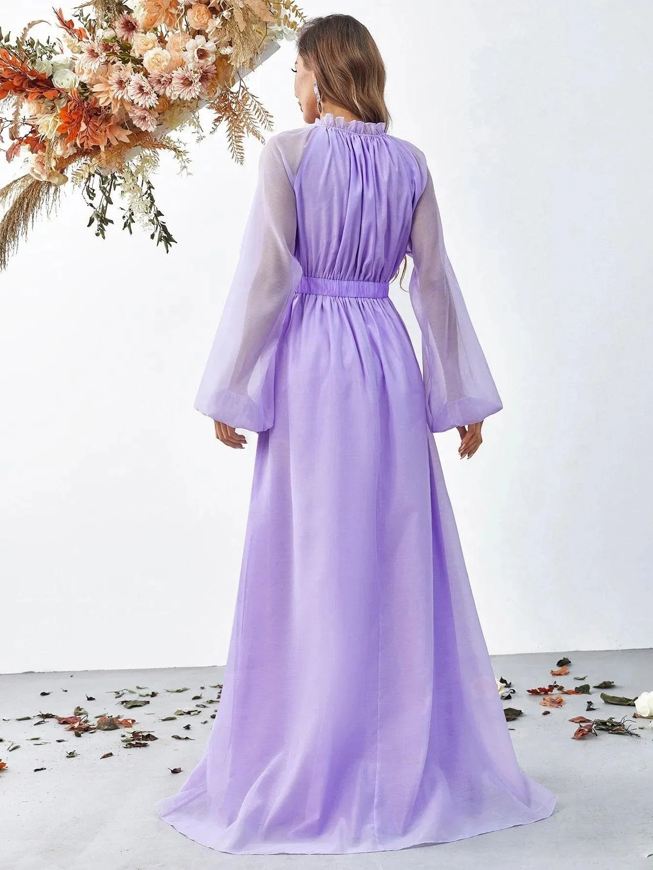 Elegant Mock Neck Long Sleeve Maxi A line Dresses