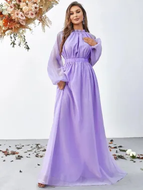 Elegant Mock Neck Long Sleeve Maxi A line Dresses