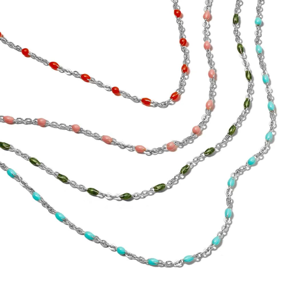 Enamel Beaded Necklace Sterling Silver