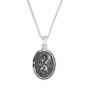 Faceted Oval Saint Christopher Personalised Silver Necklace