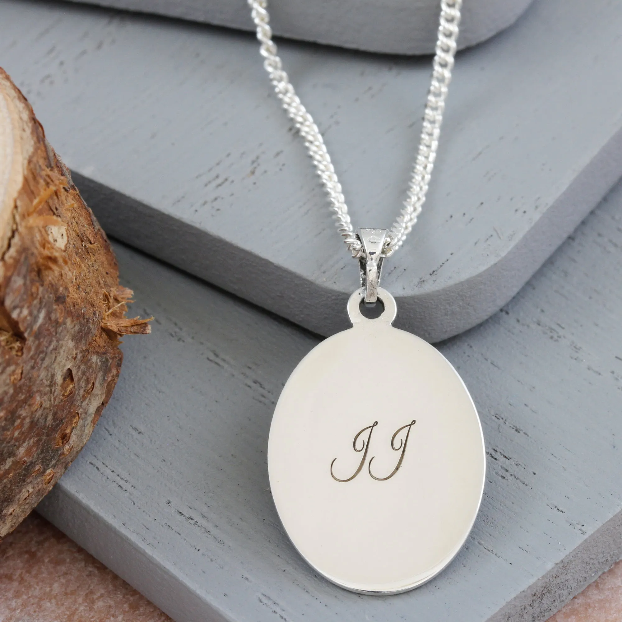 Faceted Oval Saint Christopher Personalised Silver Necklace