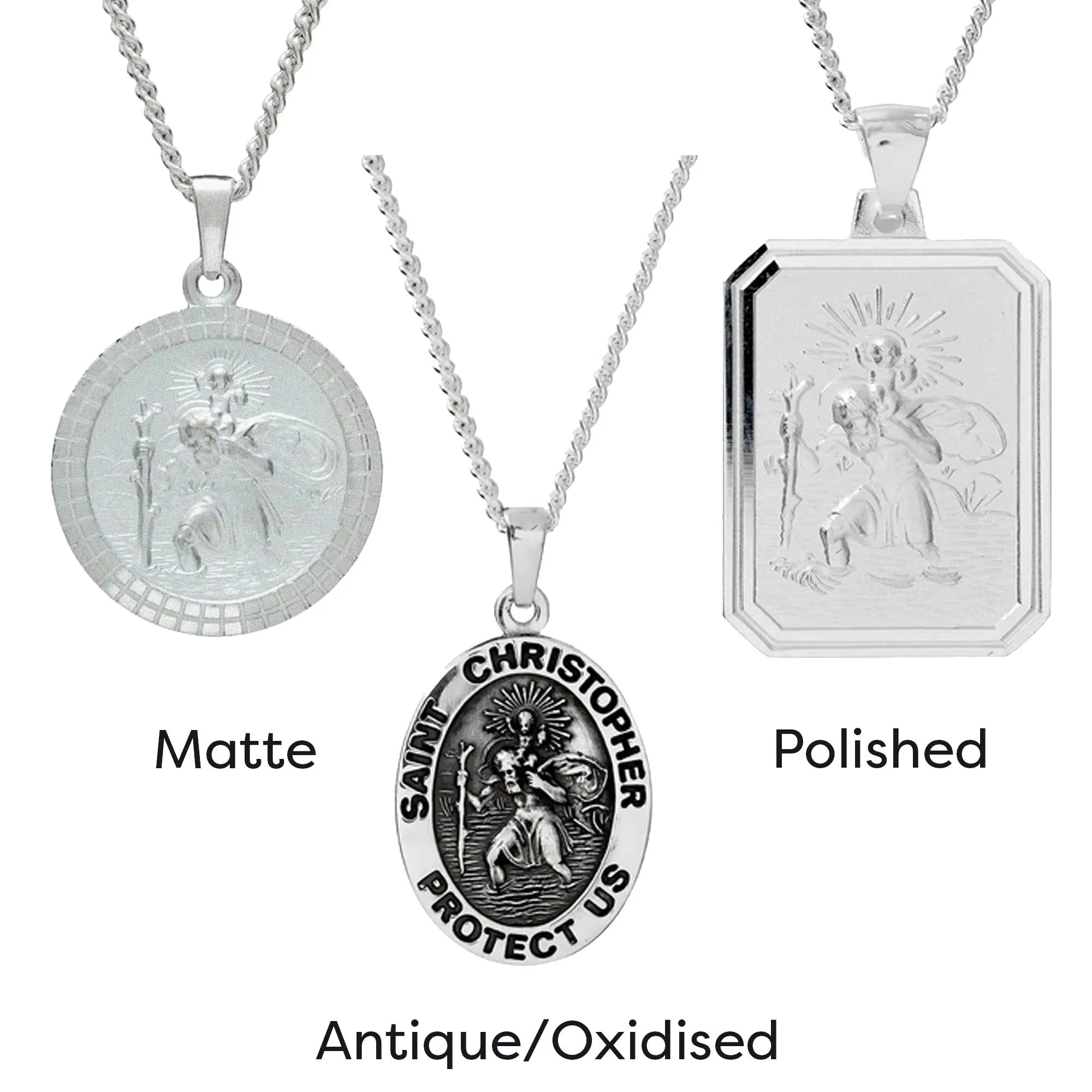 Faceted Oval Saint Christopher Personalised Silver Necklace