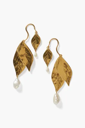 Falling Leaf Earrings White Pearl