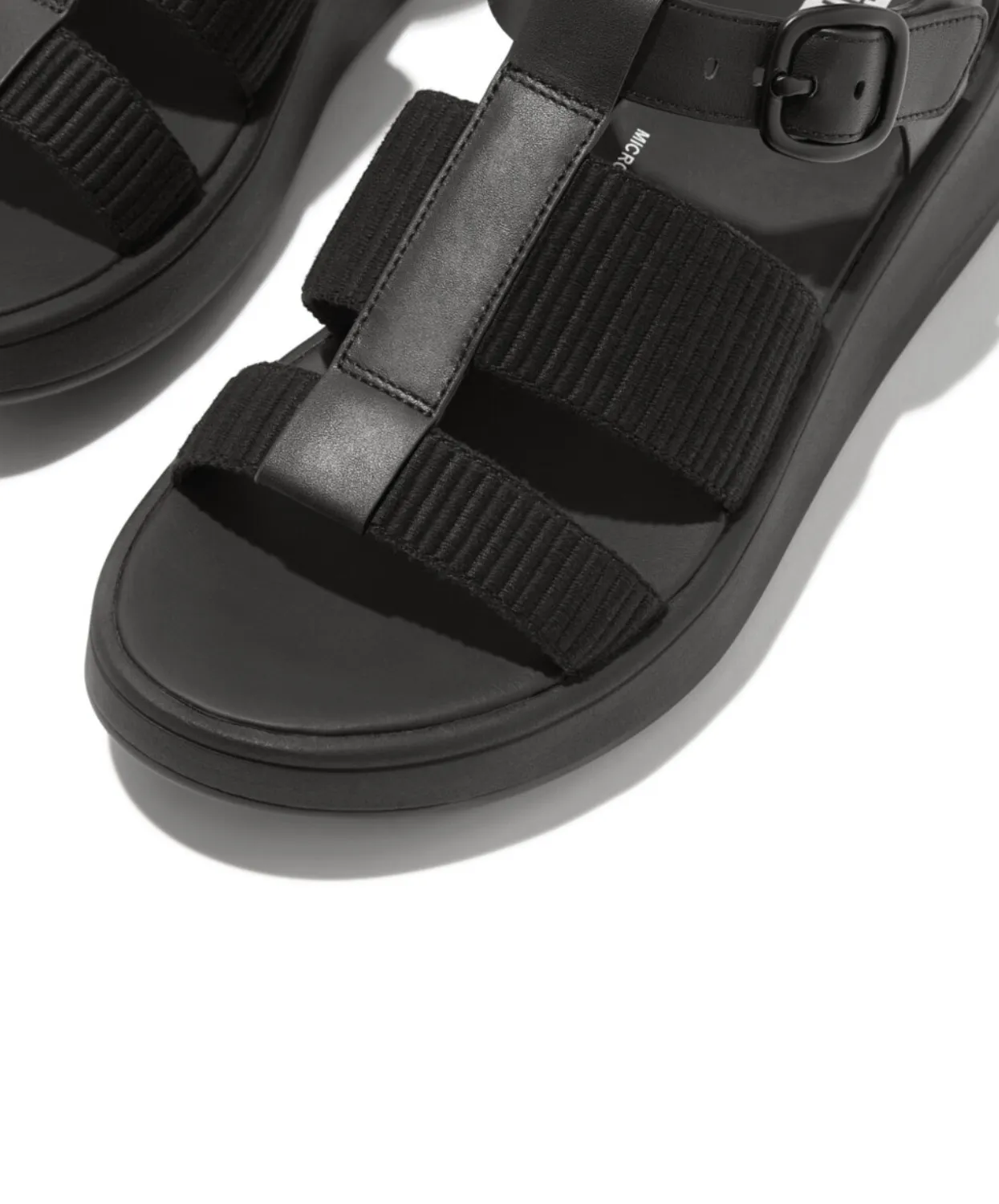 Fitflop F-Mode Leather/Webbing Flatform Fisherman Sandals Black