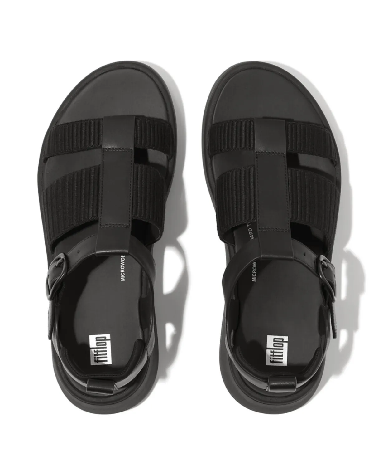 Fitflop F-Mode Leather/Webbing Flatform Fisherman Sandals Black