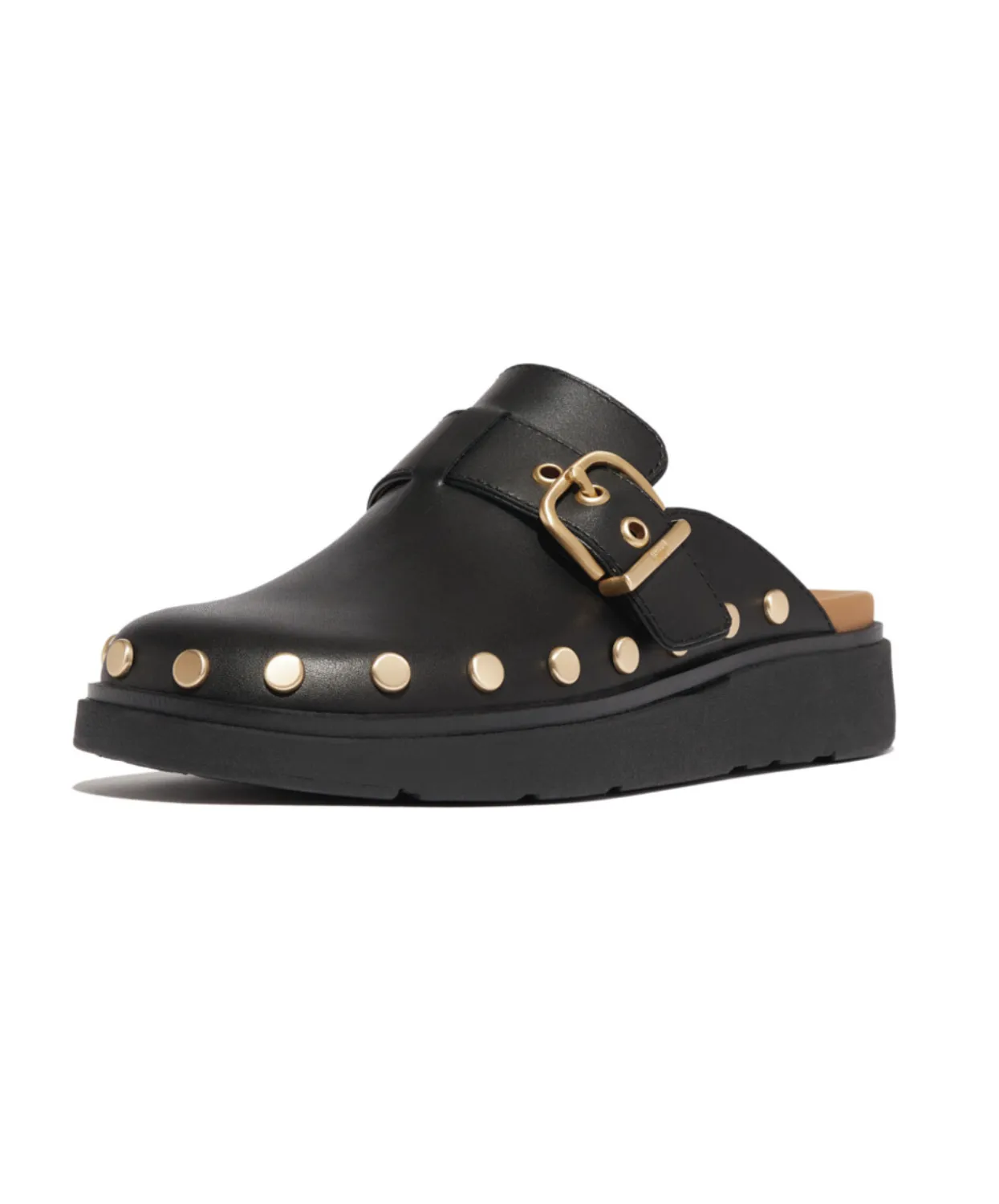 Fitflop Gen-FF Buckle Flat-Stud Leather Mule Black