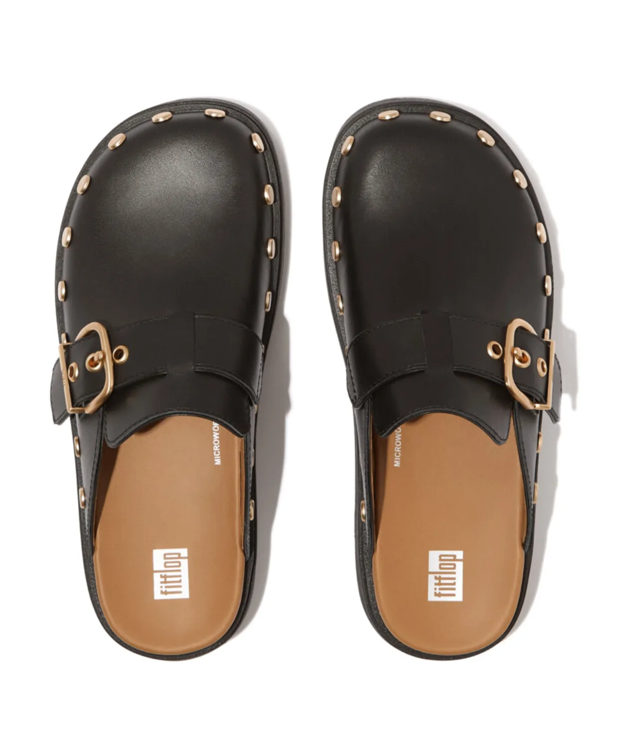 Fitflop Gen-FF Buckle Flat-Stud Leather Mule Black