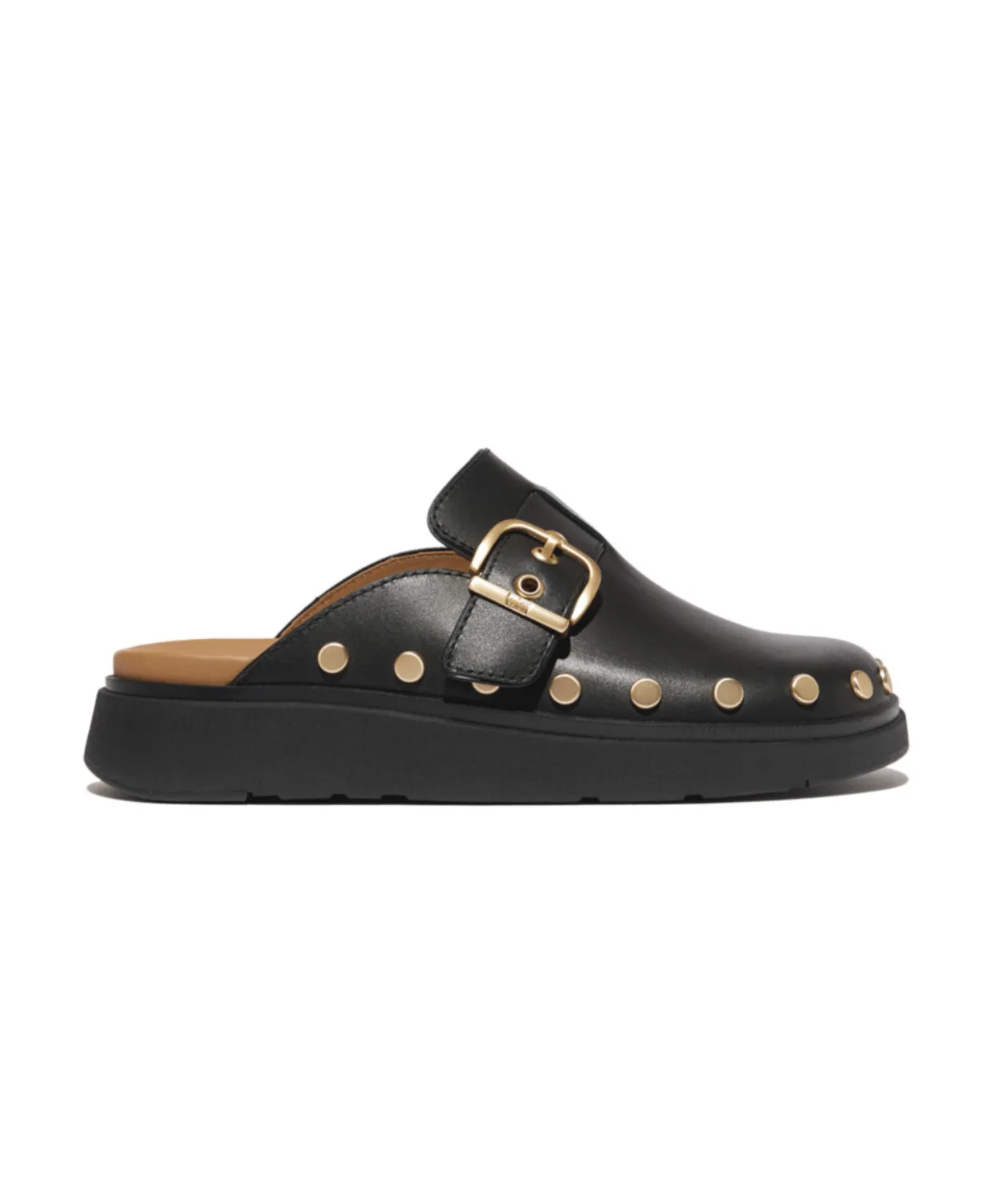 Fitflop Gen-FF Buckle Flat-Stud Leather Mule Black