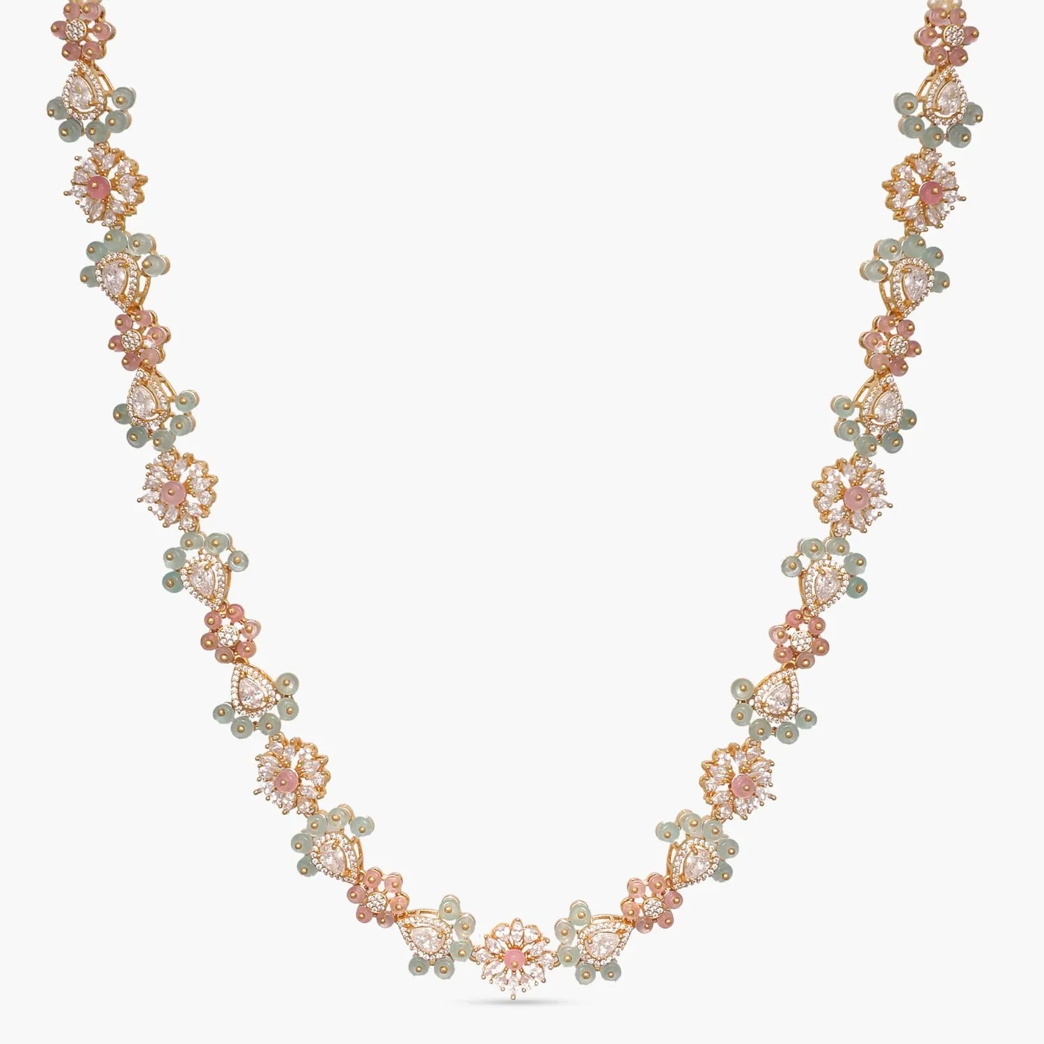 Floral Fiesta CZ Silver Long Necklace