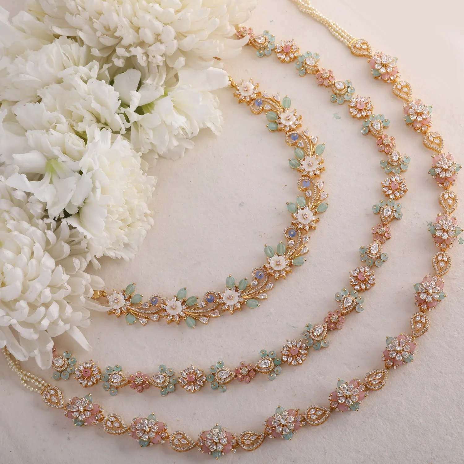 Floral Fiesta CZ Silver Long Necklace