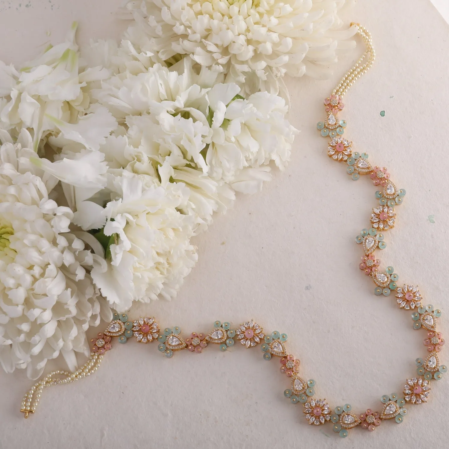 Floral Fiesta CZ Silver Long Necklace