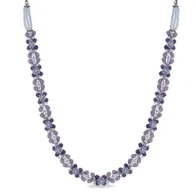 Floral Meadow CZ Pink and Lavender Beads Long Necklace