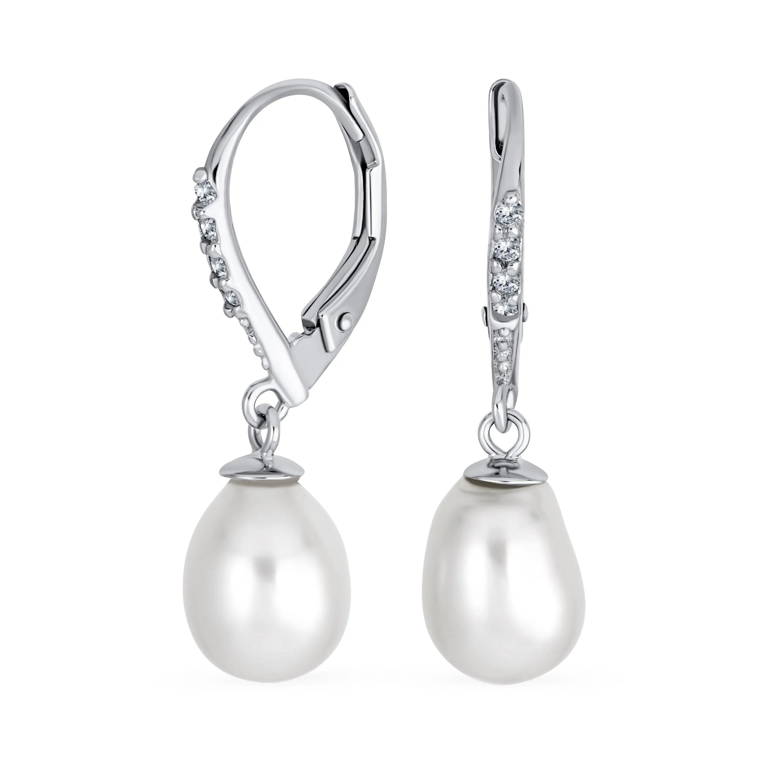 Freshwater Cultured Pearl Teardrop Ball Earrings Leverback .925 Silver