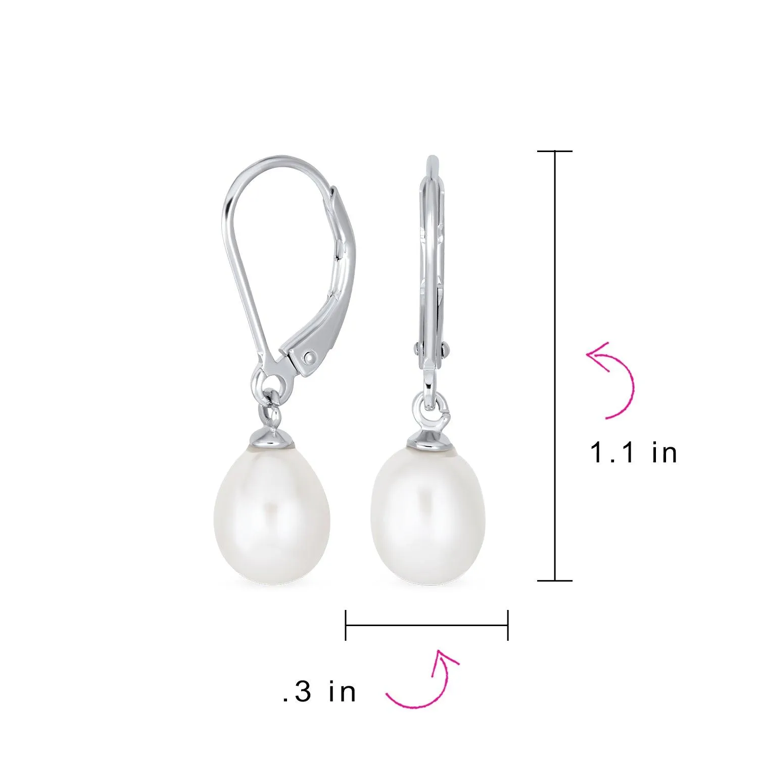 Freshwater Cultured Pearl Teardrop Ball Earrings Leverback .925 Silver