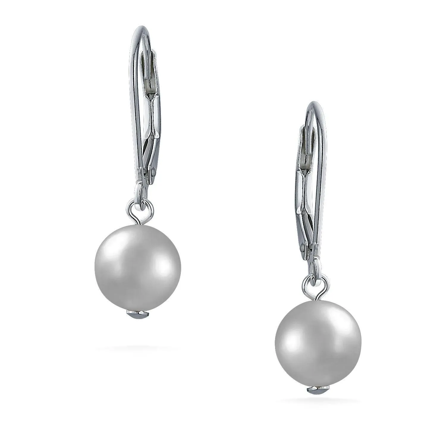 Freshwater Cultured Pearl Teardrop Ball Earrings Leverback .925 Silver