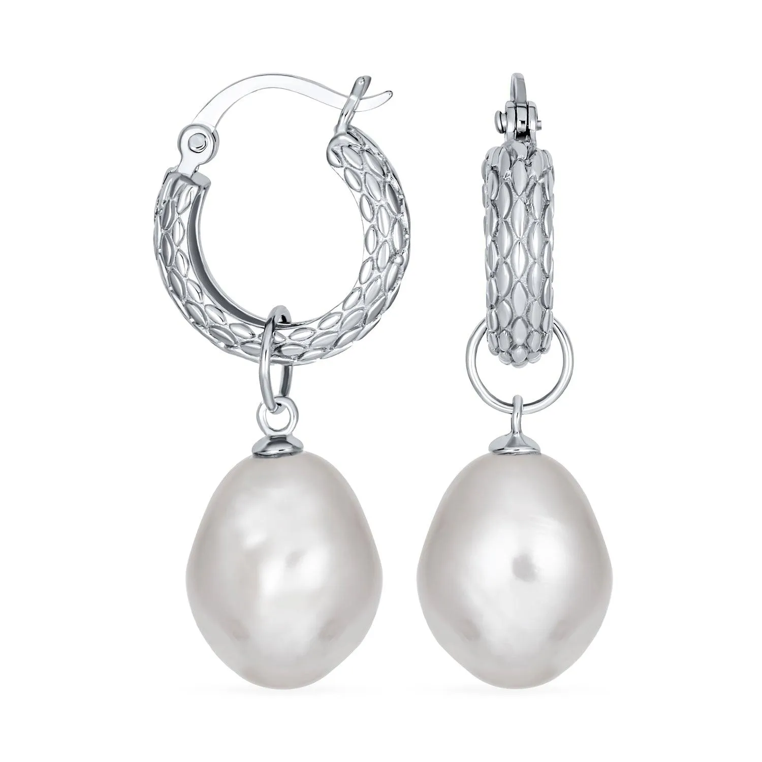 Freshwater Cultured Pearl Teardrop Ball Earrings Leverback .925 Silver