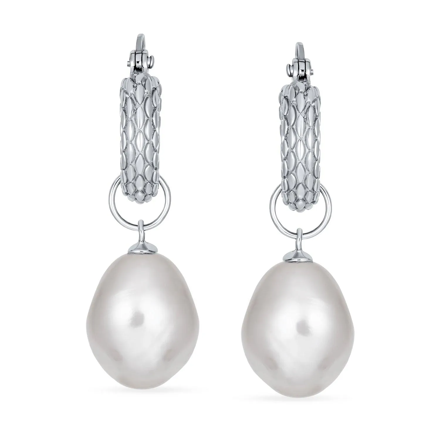 Freshwater Cultured Pearl Teardrop Ball Earrings Leverback .925 Silver