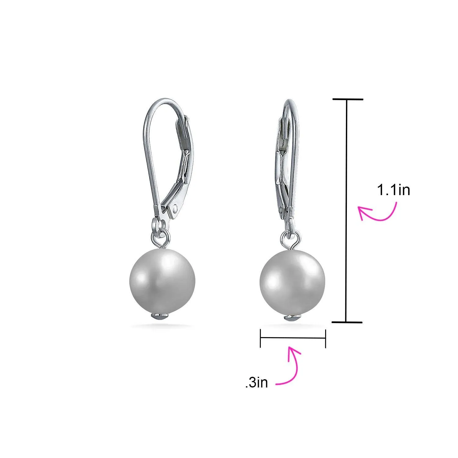 Freshwater Cultured Pearl Teardrop Ball Earrings Leverback .925 Silver