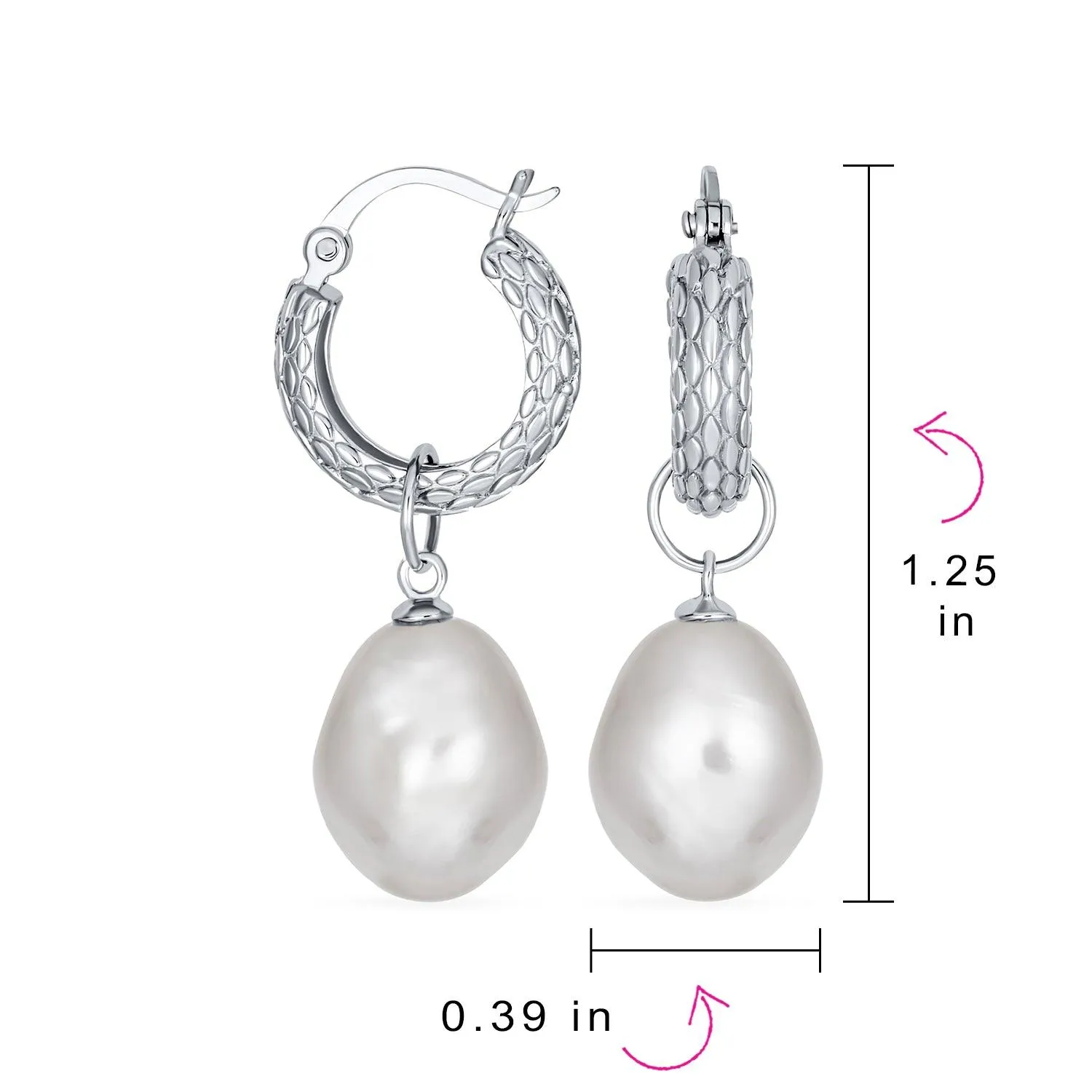 Freshwater Cultured Pearl Teardrop Ball Earrings Leverback .925 Silver