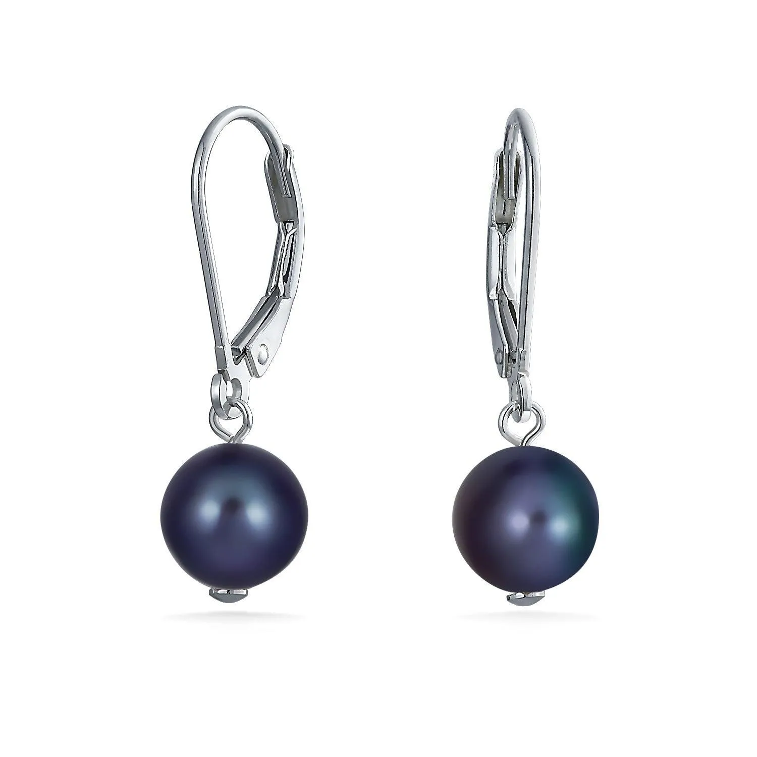 Freshwater Cultured Pearl Teardrop Ball Earrings Leverback .925 Silver