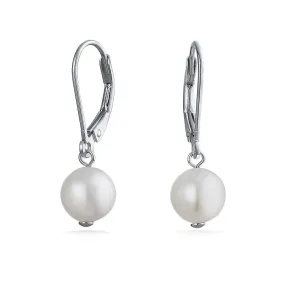 Freshwater Cultured Pearl Teardrop Ball Earrings Leverback .925 Silver