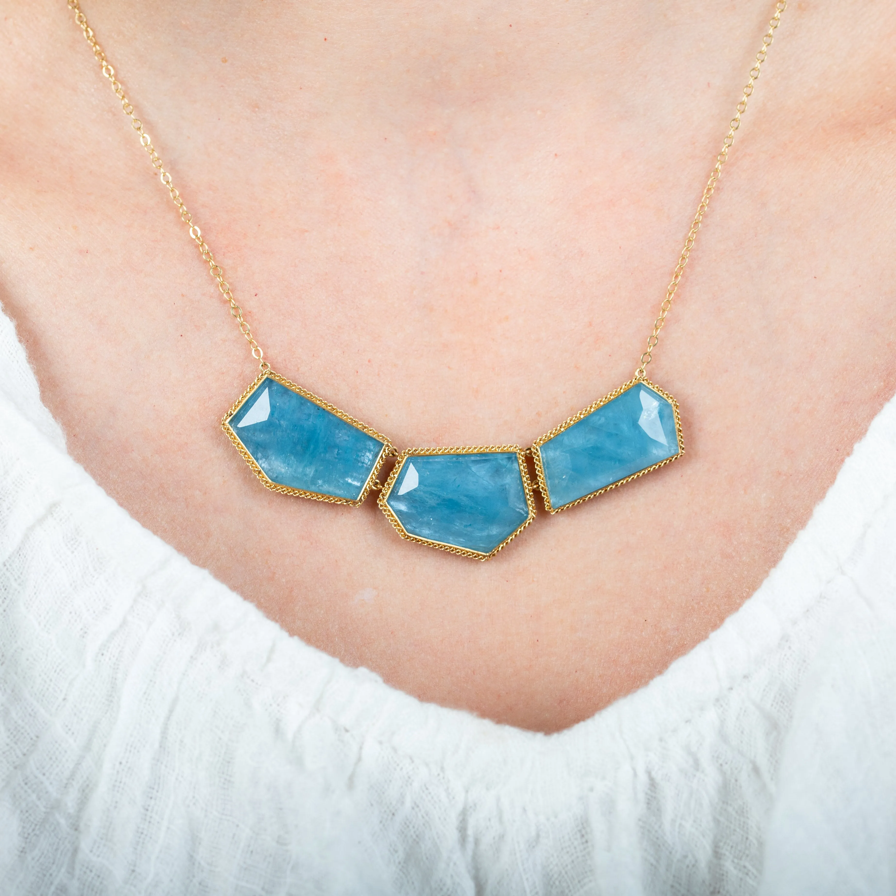 Geometric Aquamarine Trio Necklace