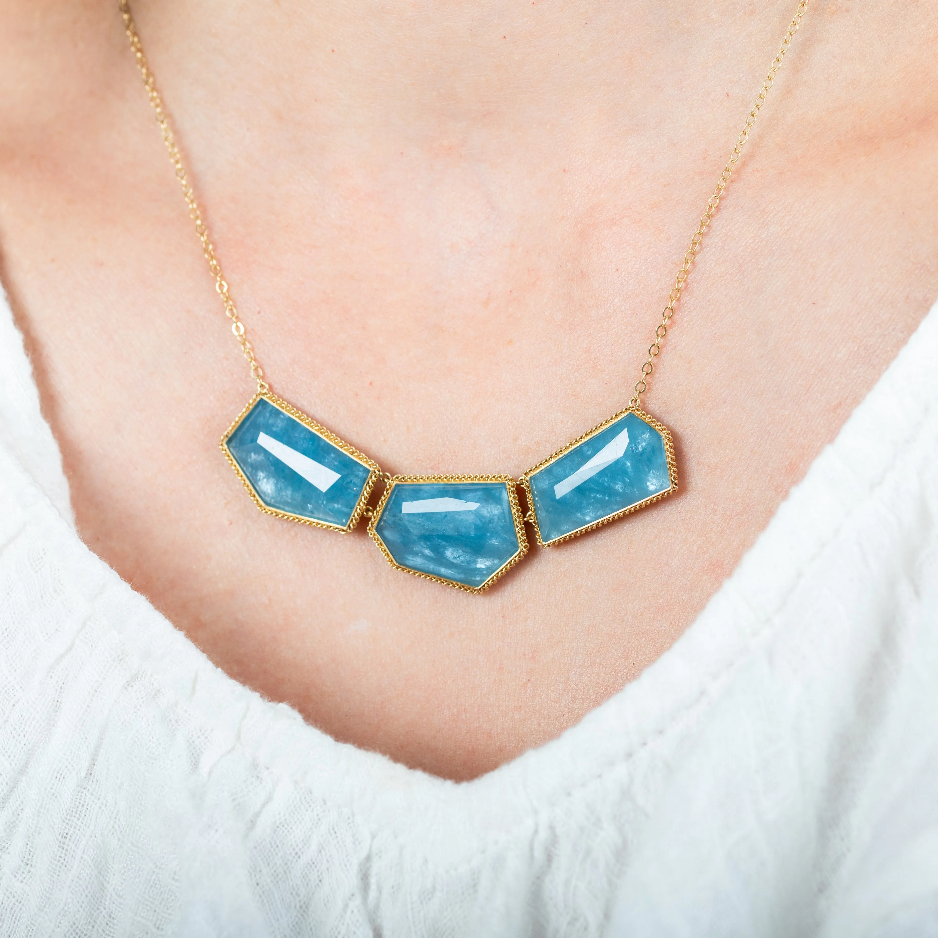 Geometric Aquamarine Trio Necklace