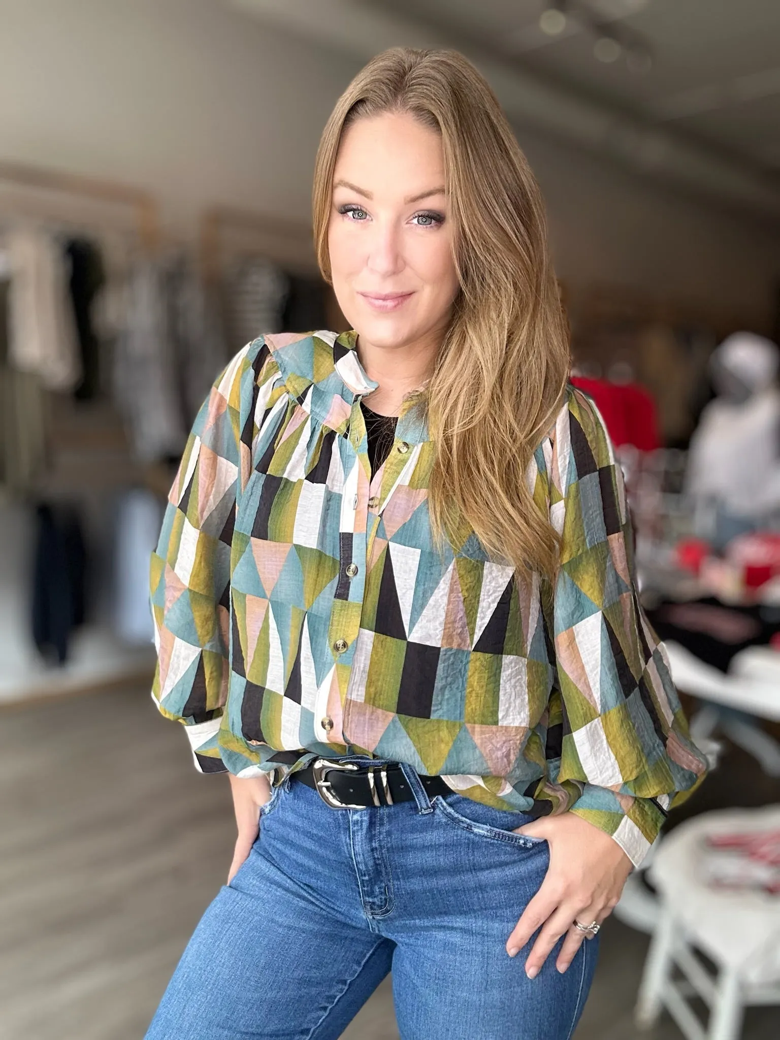 Geometric Long Sleeve Blouse