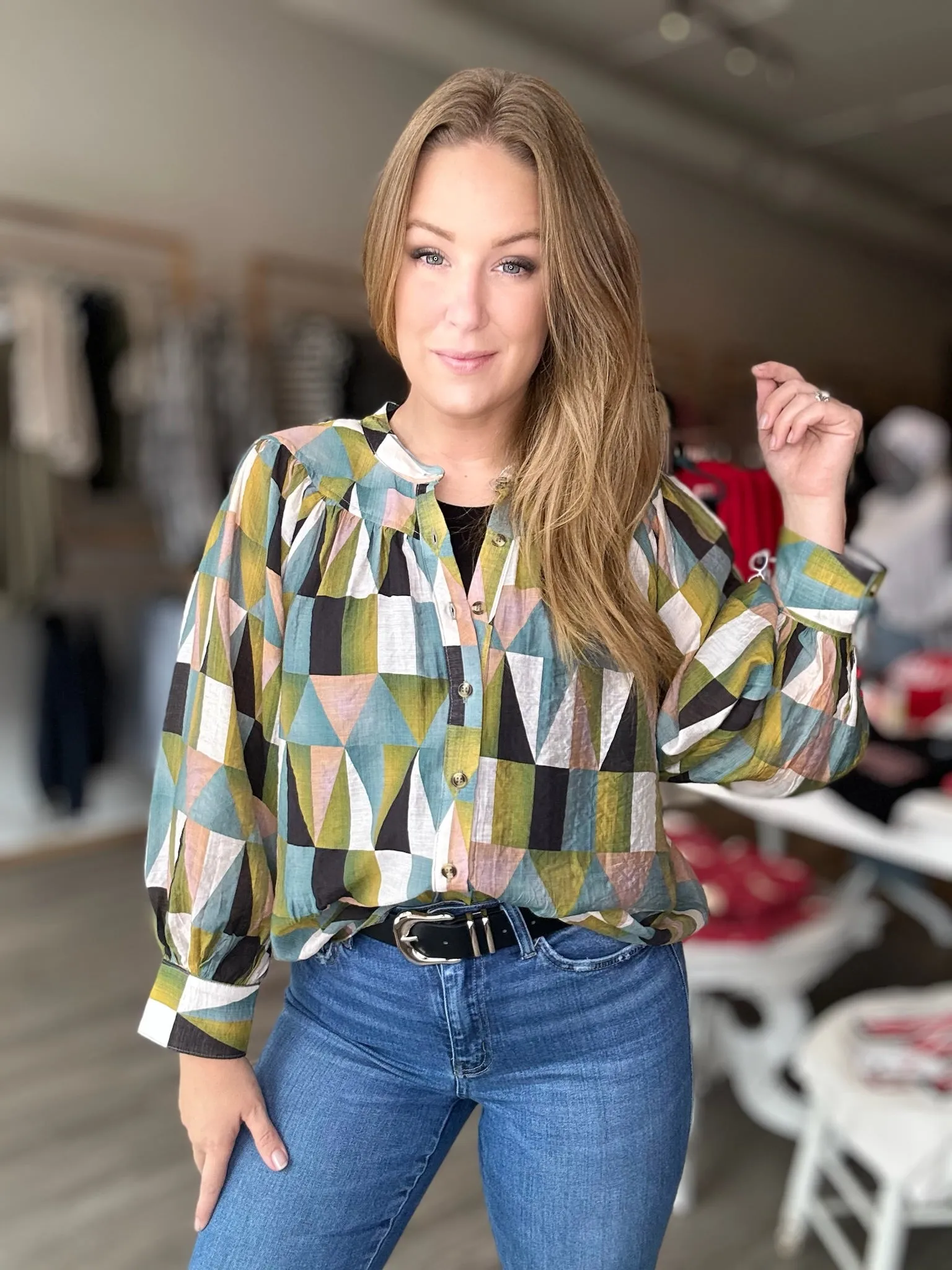 Geometric Long Sleeve Blouse