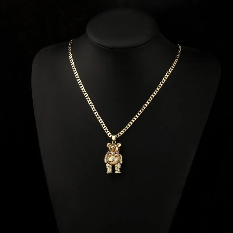 Gold Filled Bonded Teddy Bear Pendant Necklace 22 Inch 4mm Belcher Chain