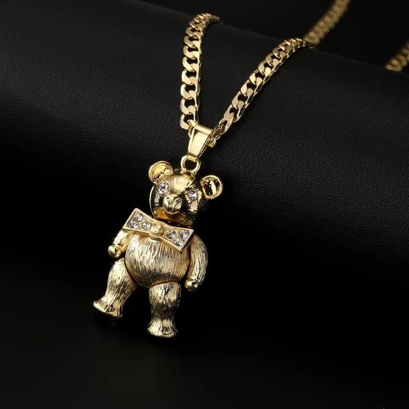 Gold Filled Teddy Bear Pendant With Clear Stones 22 Inch 4mm Cuban Chain