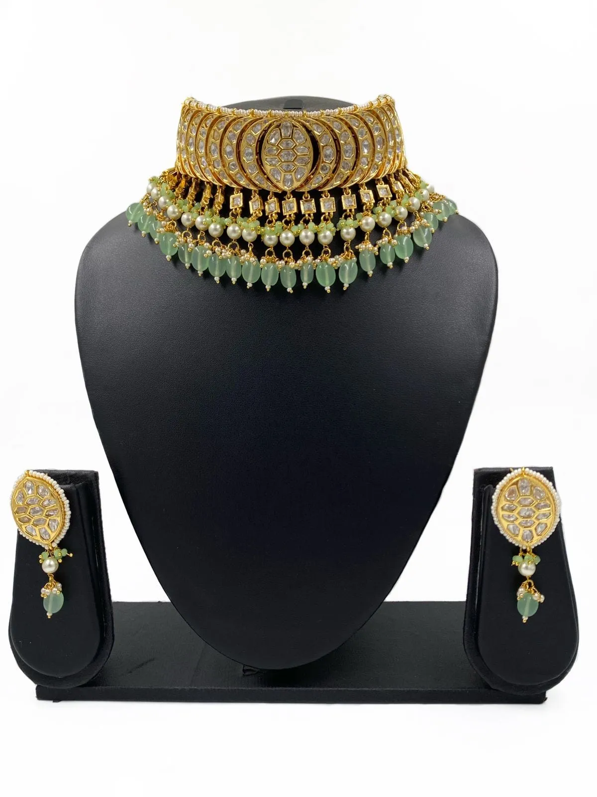 Gold Plated Heavy Quality Polki Kundan Choker Necklace Set For Women By Gehna Shop