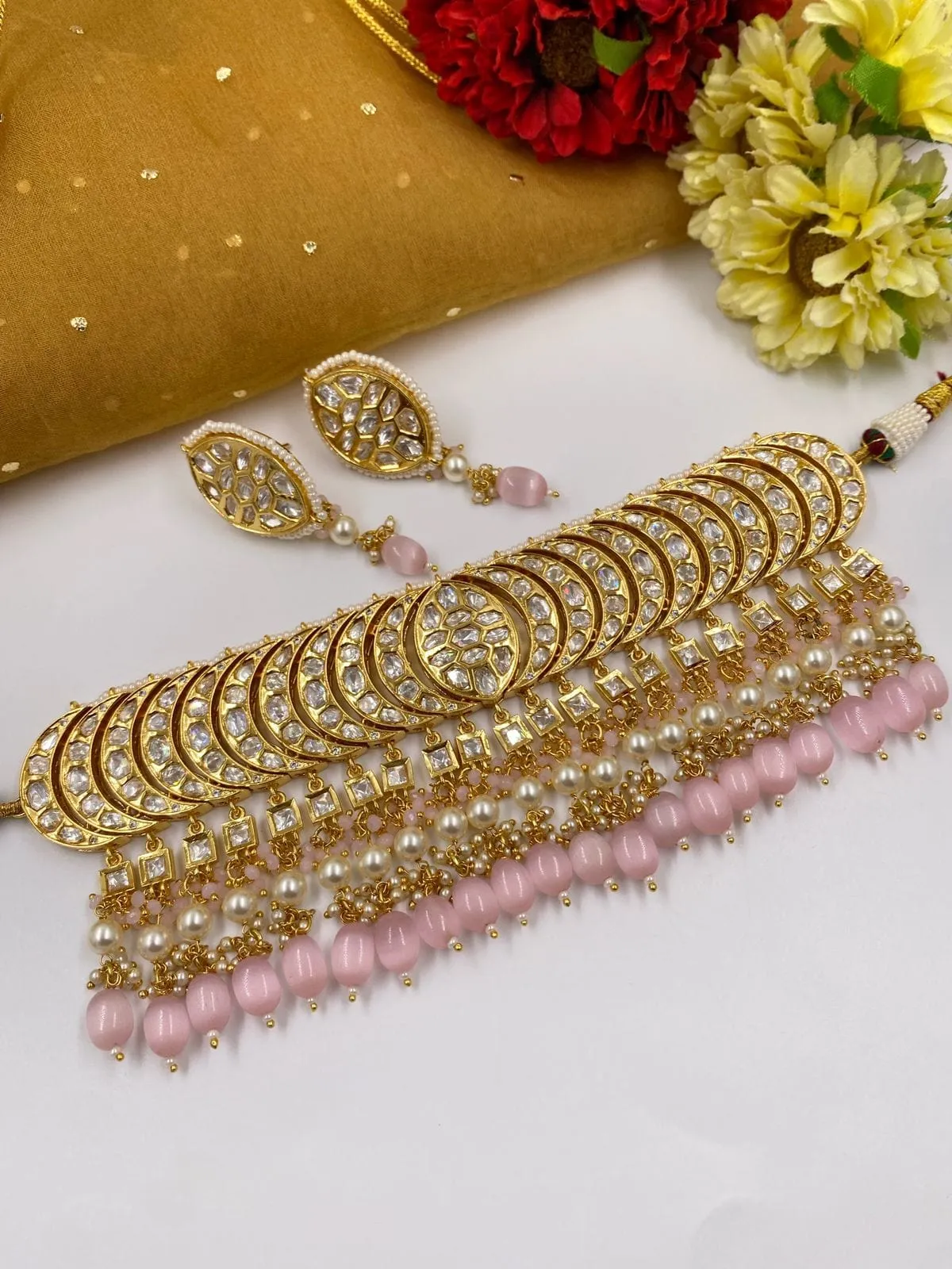 Gold Plated Heavy Quality Polki Kundan Choker Necklace Set For Women By Gehna Shop