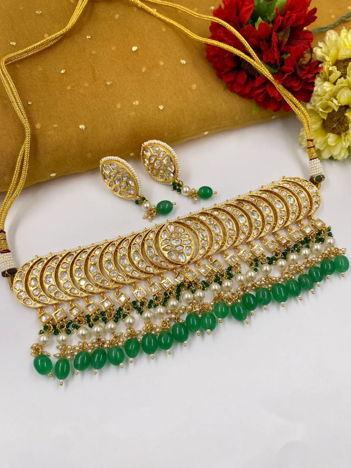 Gold Plated Heavy Quality Polki Kundan Choker Necklace Set For Women By Gehna Shop