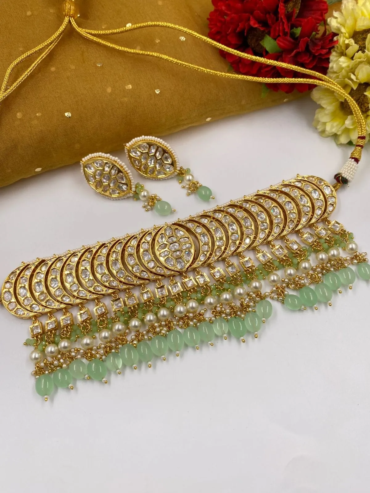 Gold Plated Heavy Quality Polki Kundan Choker Necklace Set For Women By Gehna Shop