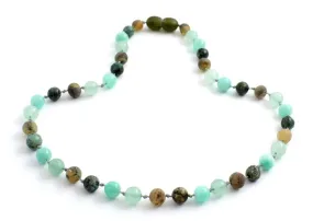 Green Aventurine, Amazonite and African Turquoise   Raw Green Baltic Amber Necklace ll Pain ll Arthritis