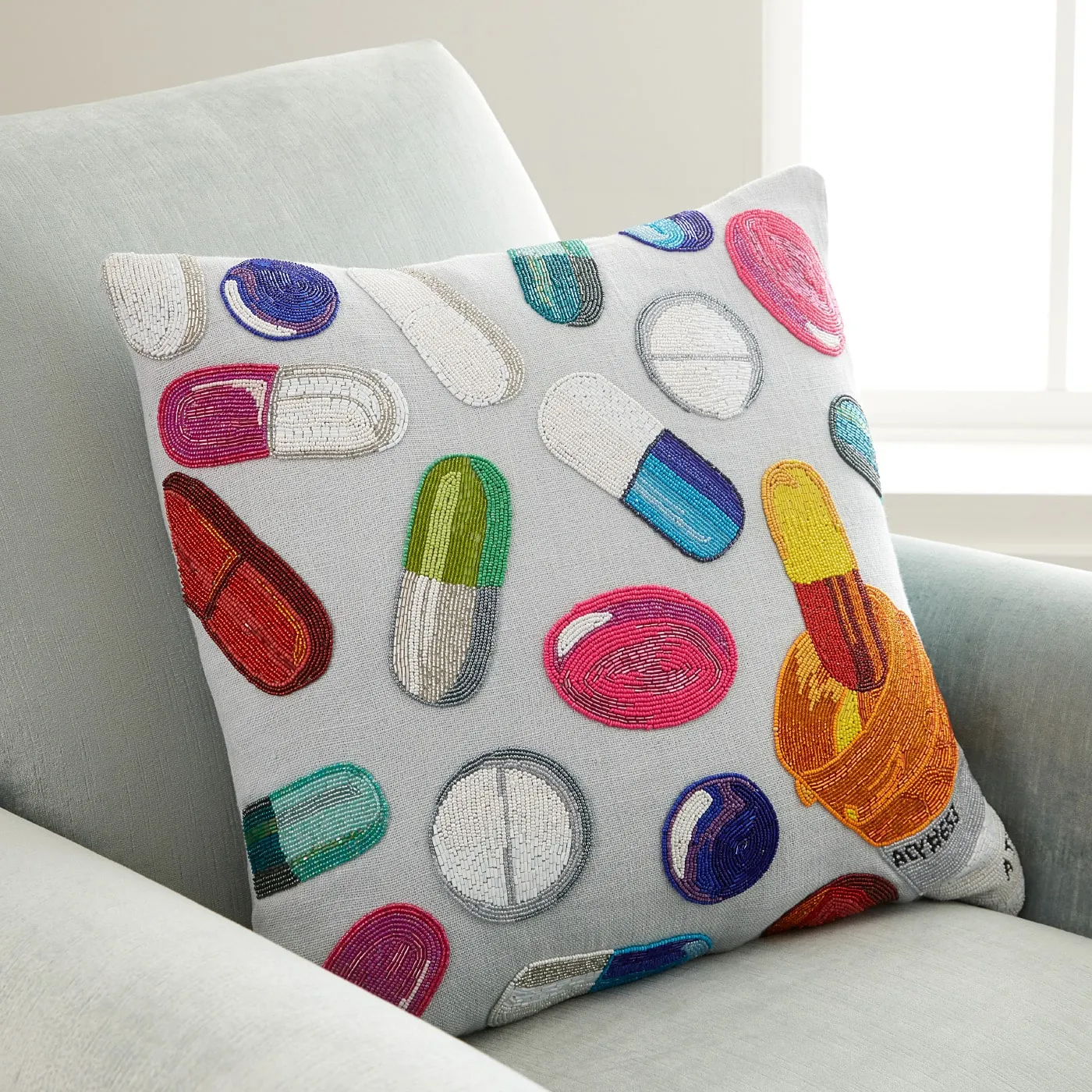 Happy Pills Beaded Pillow