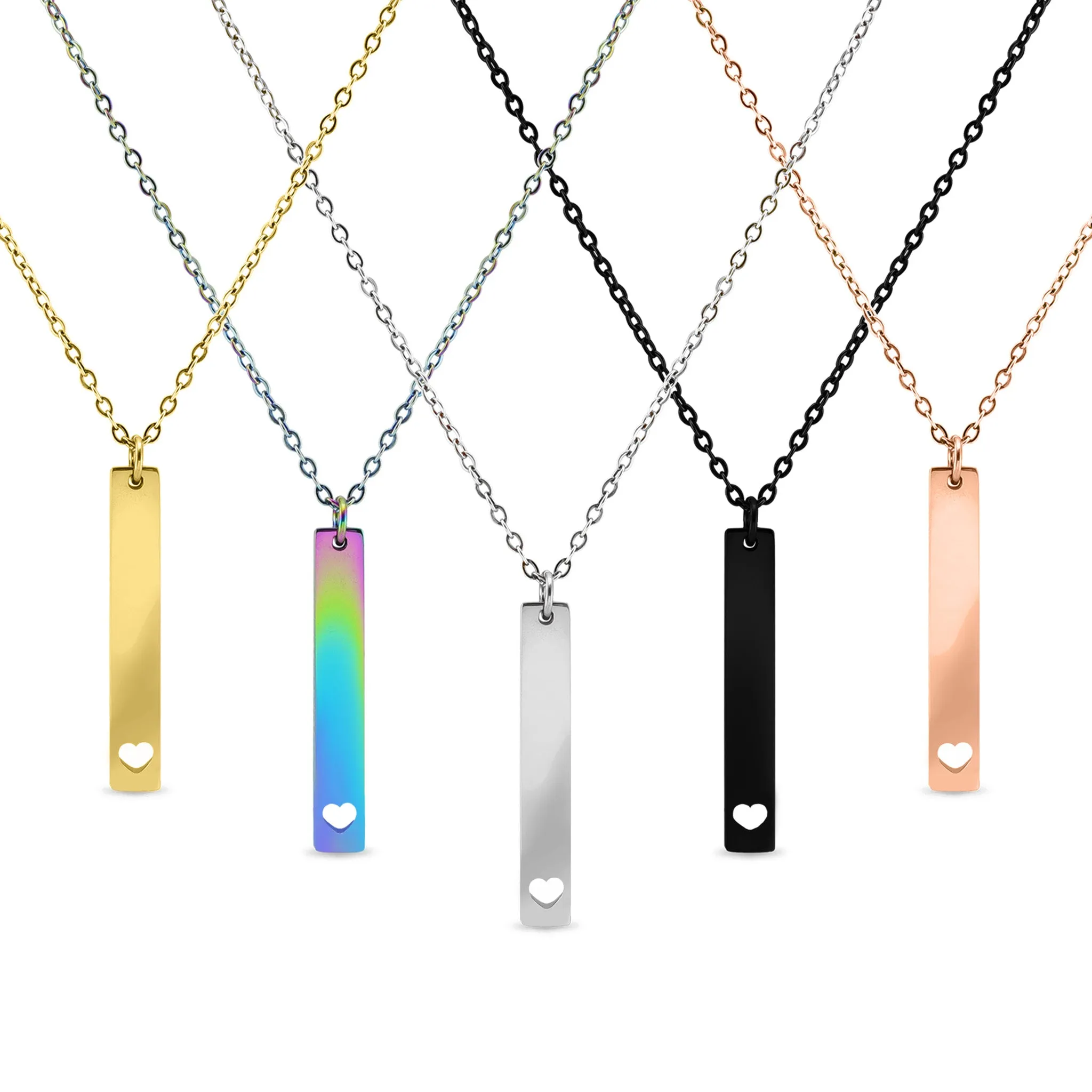 Heart Cutout Vertical Stainless Steel Bar Necklace / SBB0160