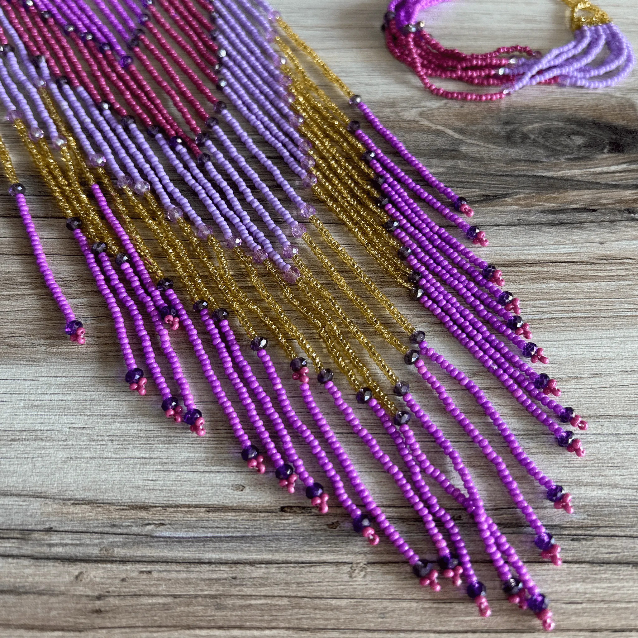 Huichol Native American Beaded Necklace Set - Rainfall