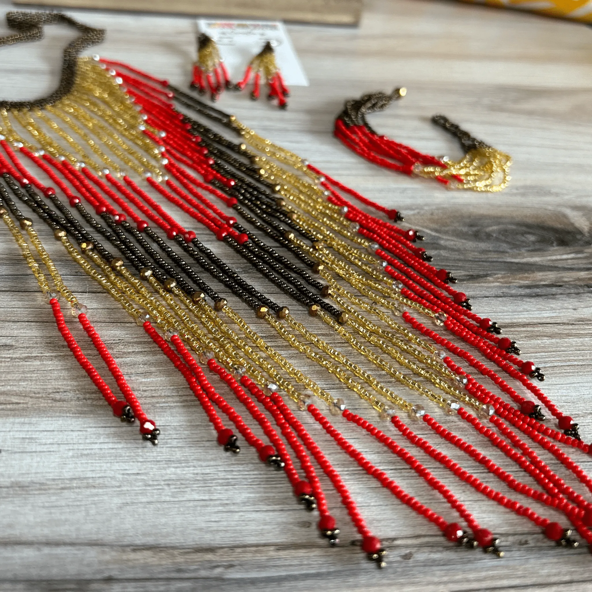 Huichol Native American Beaded Necklace Set - Rainfall