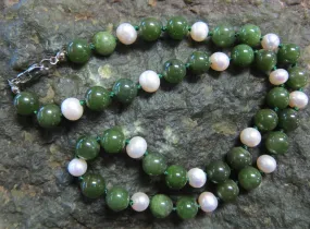 Jade and Pearl beaded necklace, 20”