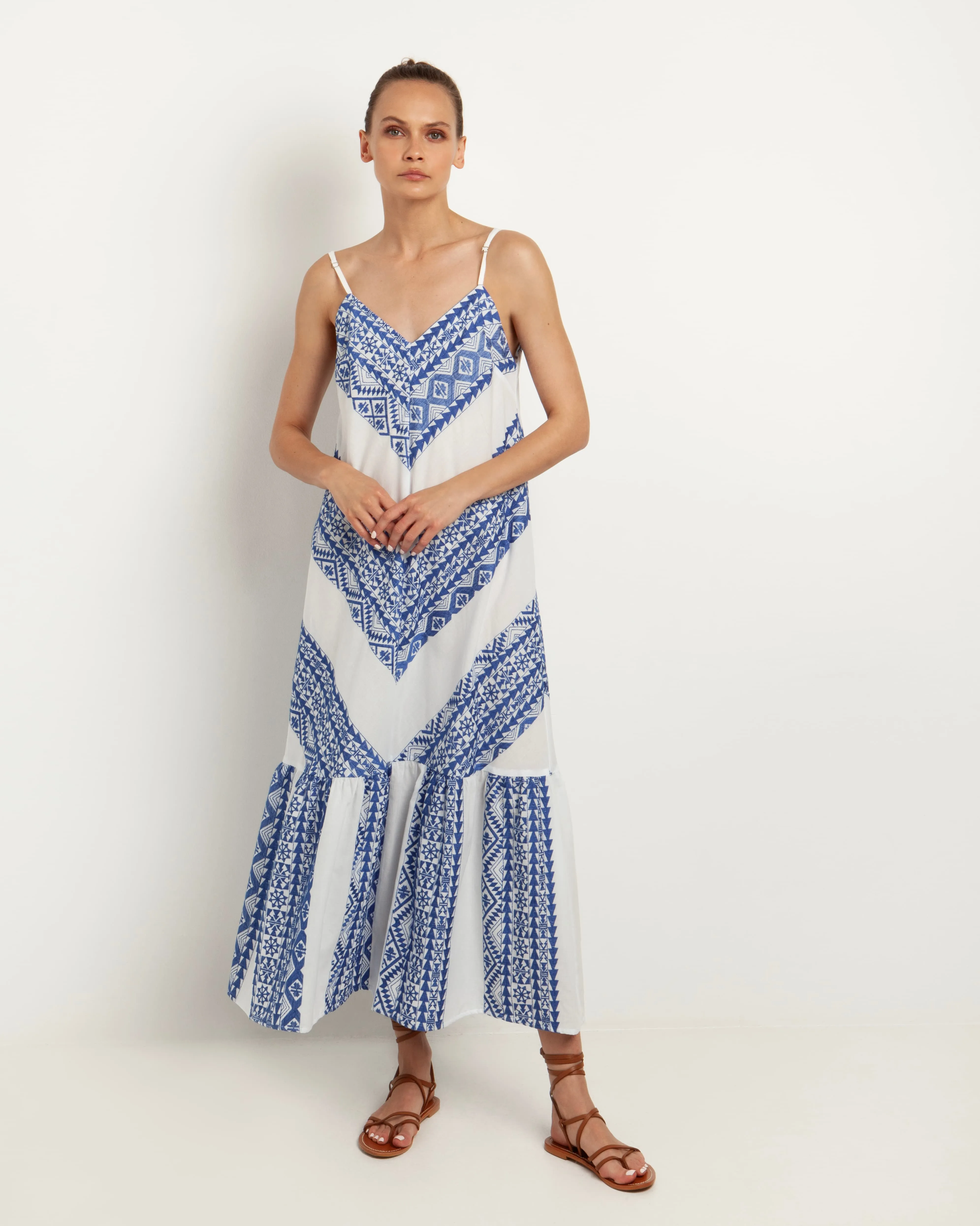 Kori Cotton Strappy Dress | White & Blue